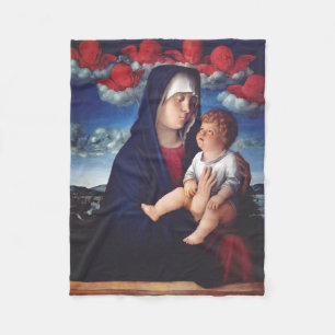 Virgin Mary med Baby Jesus och rödkörsbär Fleecefilt