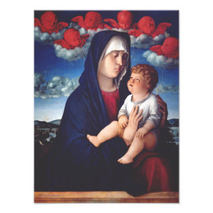 Virgin Mary med Baby Jesus och rödkörsbär Fototryck