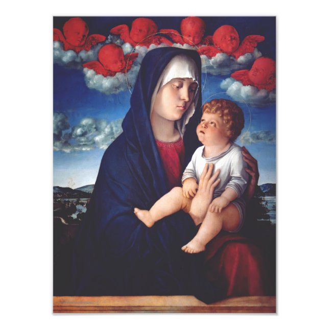 Virgin Mary med Baby Jesus och rödkörsbär Fototryck (Framsidan)