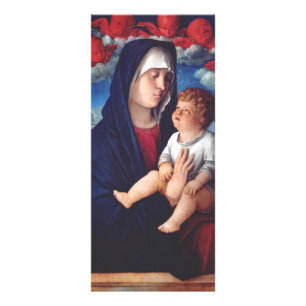 Virgin Mary med Baby Jesus och rödkörsbär Reklamkort