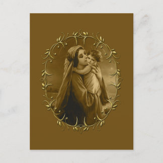 Virgin Mary med Child Jesus, Guld Gräns Design Helg Vykort