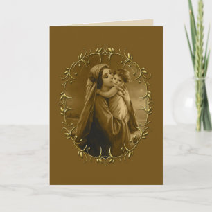 Virgin Mary med Child Jesus, Guld Gräns Design Helgkort