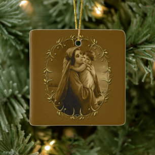 Virgin Mary med Child Jesus, Guld Gräns Design Julgransprydnad Keramik