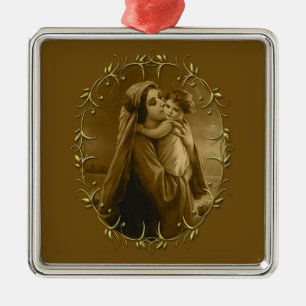 Virgin Mary med Child Jesus, Guld Gräns Design Julgransprydnad Metall