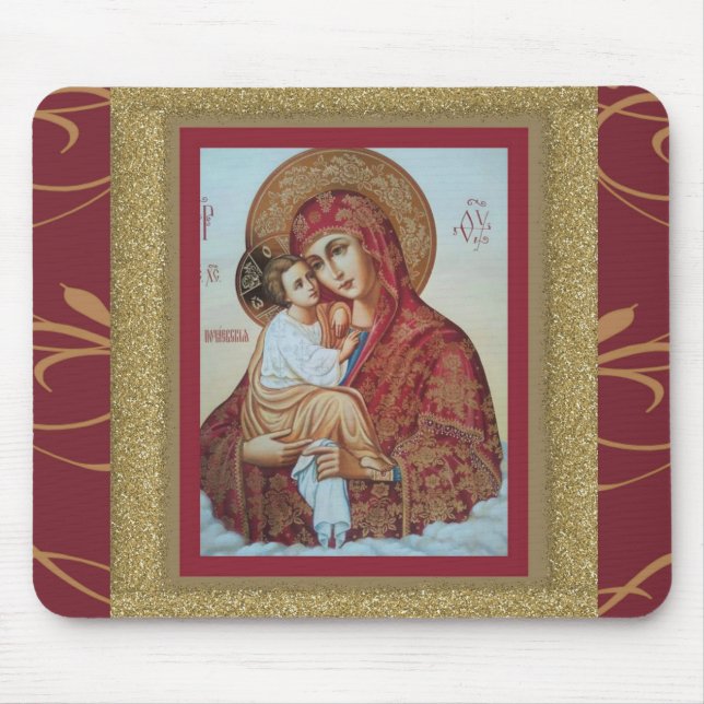 Virgin Mary med Jesus Child Mousepad ICON Musmatta (Framsidan)
