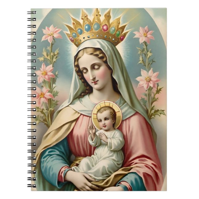 Virgin Mary med Jesus Child Notebook Anteckningsbok (Framsidan)