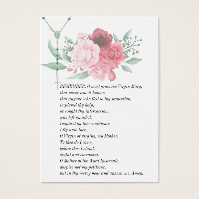 Virgin Mary Memorare Prayer Funeral Prayer Card Visitkort (Framsidan)