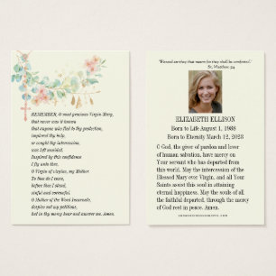 Virgin Mary Memorare Prayer Funeral Prayer Card Visitkort