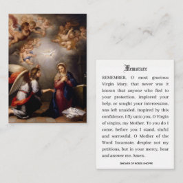 Virgin Mary Memorare Prayer, katolsk Annunciation Visitkort