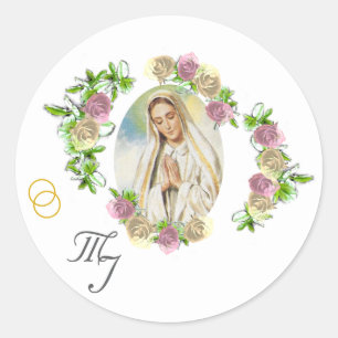 Virgin Mary Monogrammed Bröllop Runt Klistermärke