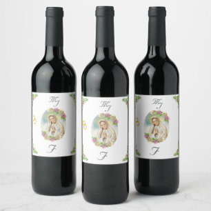 Virgin Mary Monogrammed Bröllop Vinflaska Etikett