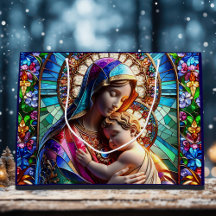 Virgin Mary och Baby Jesus fastkedjade glas