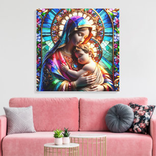 Virgin Mary och Baby Jesus fastkedjade glas Canvastryck
