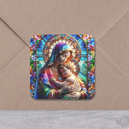 Virgin Mary och Baby Jesus fastkedjade glas Fyrkantigt Klistermärke