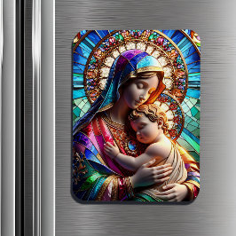 Virgin Mary och Baby Jesus fastkedjade glas Magnet