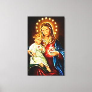 Virgin Mary och Baby Jesus Helig Heart Canvastryck