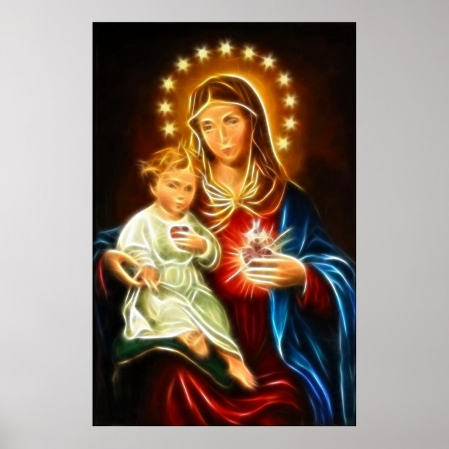 Virgin Mary och Baby Jesus Helig Heart Poster (Framsidan)