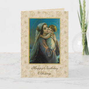 Virgin Mary och Baby Jesus i blommigtens bakgrund Helgkort