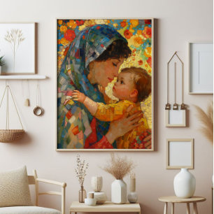 Virgin Mary och Baby Jesus Impression Fototryck
