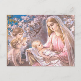 Virgin Mary och Baby Jesus med att be änglar Vykort
