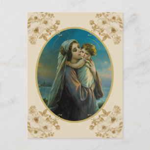 Virgin Mary och Baby Jesus med Ro Helg Vykort