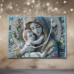 Virgin Mary och Baby Jesus   Mosaic Statue