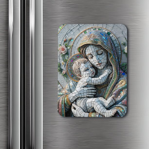 Virgin Mary och Baby Jesus Mosaic Statue Magnet