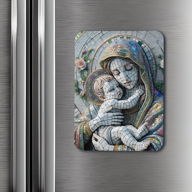 Virgin Mary och Baby Jesus | Mosaic Statue Magnet (Skapare uppladdad)