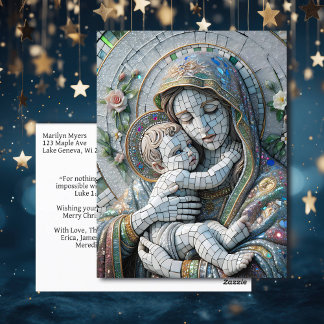 Virgin Mary och Baby Jesus | Mosaic Statue Vykort