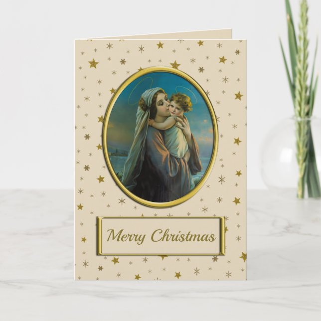Virgin Mary och Baby Jesus på Julgrisen Helgkort (Framsida)