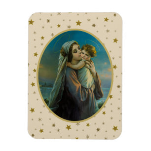 Virgin Mary och Baby Jesus på Starry Background Magnet