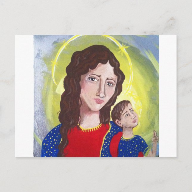 Virgin Mary och Baby Jesus Vykort (Framsida)