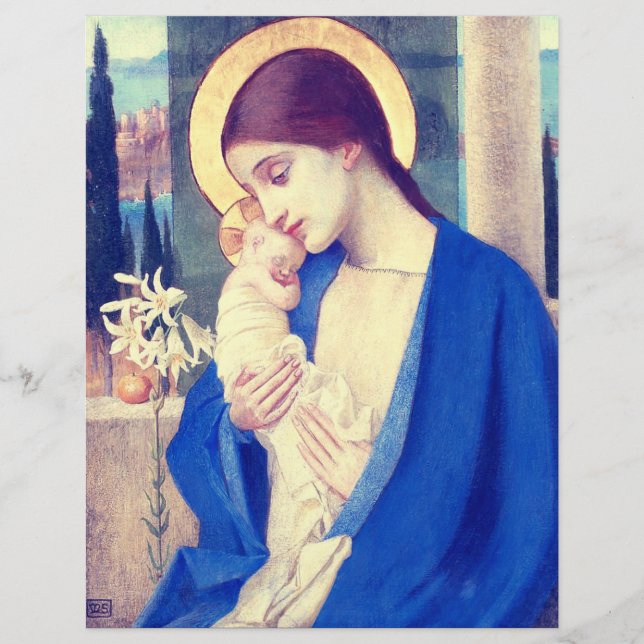 Virgin Mary och Child av Marianne Stokes Reklamblad (Framsidan)