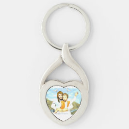 Virgin Mary och Child Jesus Twisted Heart Silverfärgad Nyckelring