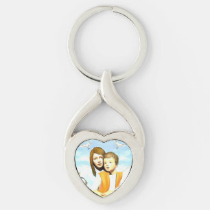 Virgin Mary och Child Jesus Twisted Heart Silverfärgad Nyckelring