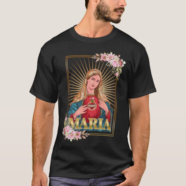 Virgin Mary och Hennes omakulerade hjärta T Shirt (Framsida)