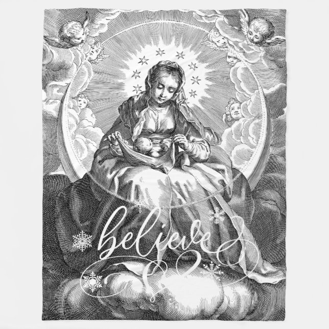 Virgin Mary och Jesus Black and White Fleecefilt (Framsidan)