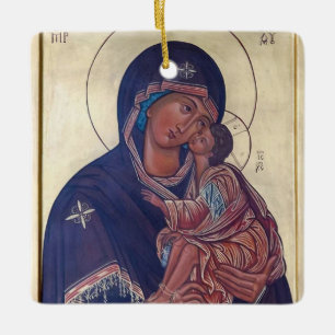 Virgin Mary och Jesus Child Icon Julgransprydnad Keramik