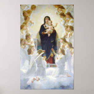Virgin Mary och Jesus med änglar Poster