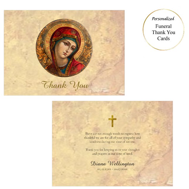 Virgin Mary Parchment Roman Catholique Funeral Tack Kort (Skapare uppladdad)