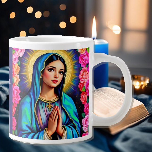 Virgin Mary Prayer Ro Blommigt Blue Coffee Jumbo Mugg (Skapare uppladdad)