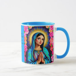 Virgin Mary Prayer Ro Blommigt Blue Coffee Mugg