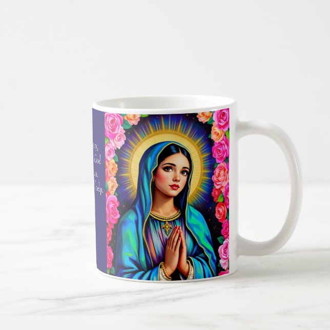 Virgin Mary Prayer Vibrant Blommigt Coffee Kaffemugg (Höger)