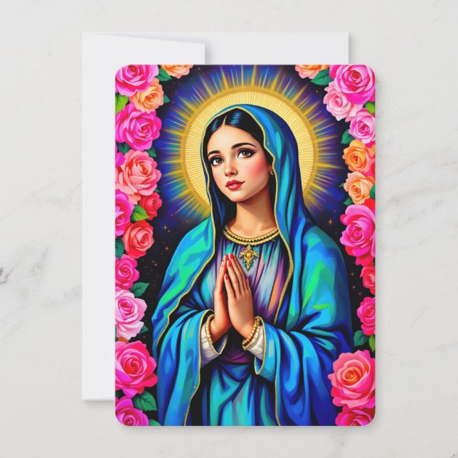 Virgin Mary Praying Add Family Photo Julkort (Framsida)