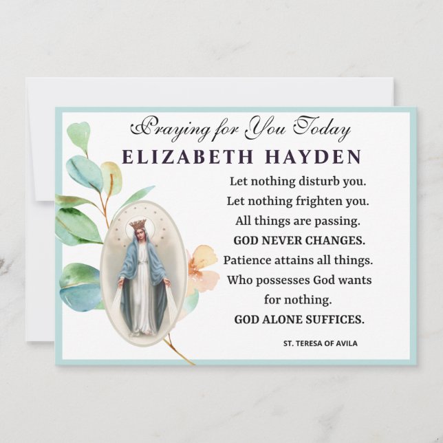 Virgin Mary Religiösa Catholic Prayer St. Teresa Kort (Framsida)