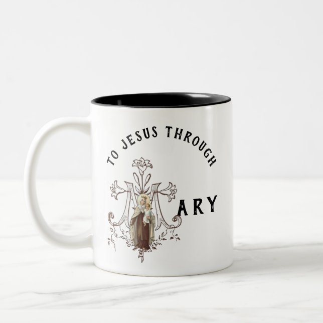 Virgin Mary Religiösa Catholik Jesus Prayer Två-Tonad Mugg (Vänster)