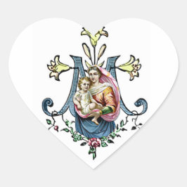 Virgin Mary Religiösa Jesus Vintage Catholik Hjärtformat Klistermärke