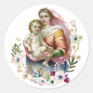 Virgin Mary Religiösa Jesus Vintage Catholik Runt Klistermärke