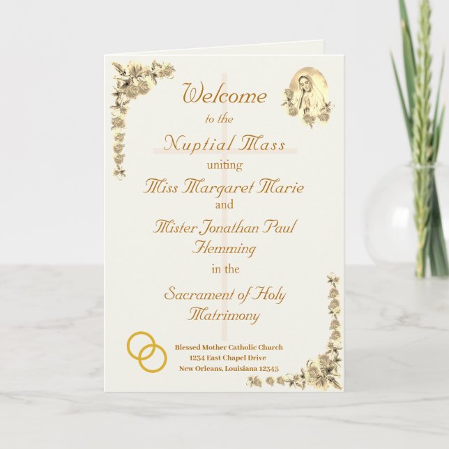 Virgin Mary Sepia, katolskt Bröllopsprogram Program (Framsida)