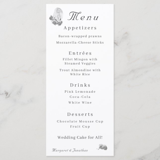 Virgin Mary Silver Catholique Bröllop Menu Meny (Framsida)